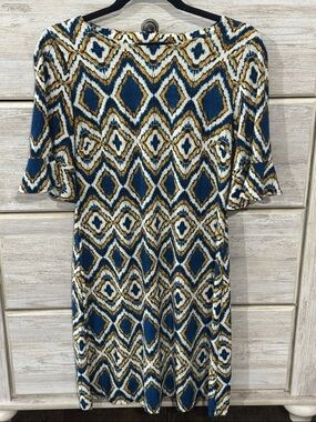 Tommy Hilfiger Blue and Cream Geometric Midi Dress